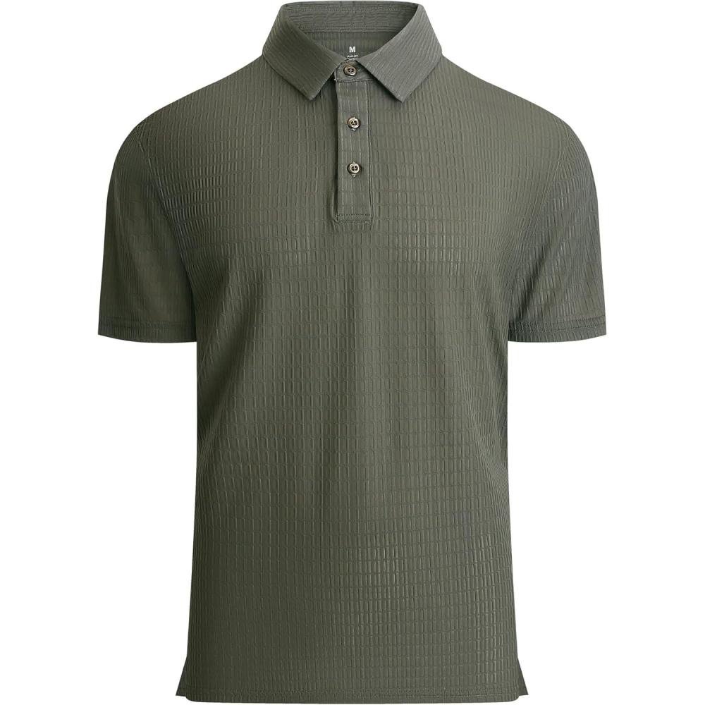 imageAlex Vando Mens Bubble Jacquard Polo Shirt Super Stretch Short Sleeve Polo Shirts for Men152 Army