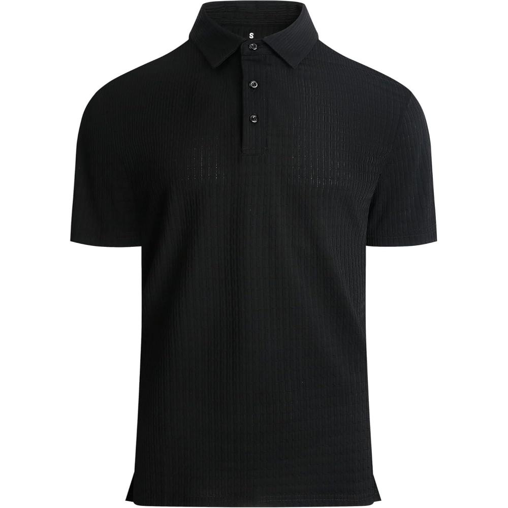 imageAlex Vando Mens Bubble Jacquard Polo Shirt Super Stretch Short Sleeve Polo Shirts for Men152 Black