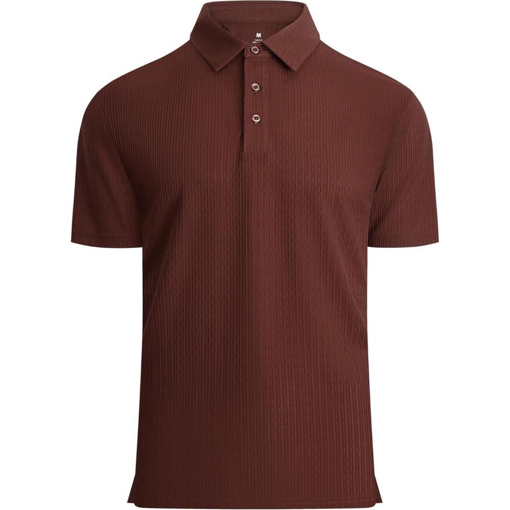 imageAlex Vando Mens Bubble Jacquard Polo Shirt Super Stretch Short Sleeve Polo Shirts for Men152 Brick Red