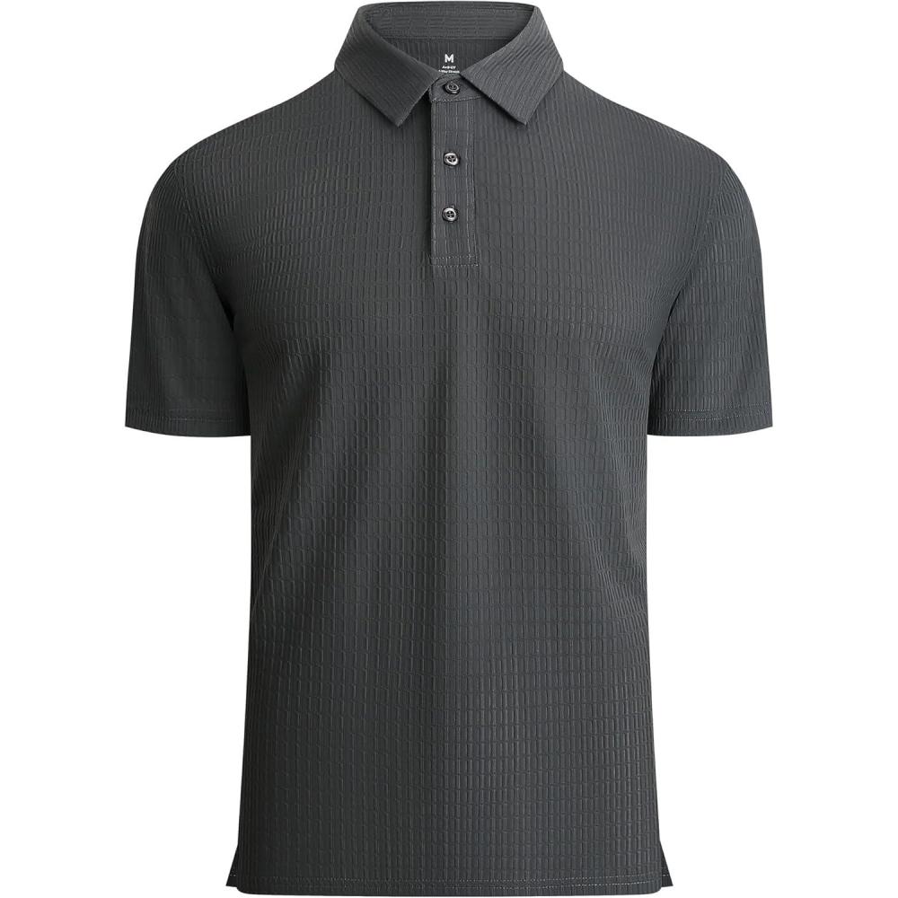 imageAlex Vando Mens Bubble Jacquard Polo Shirt Super Stretch Short Sleeve Polo Shirts for Men152 Grey