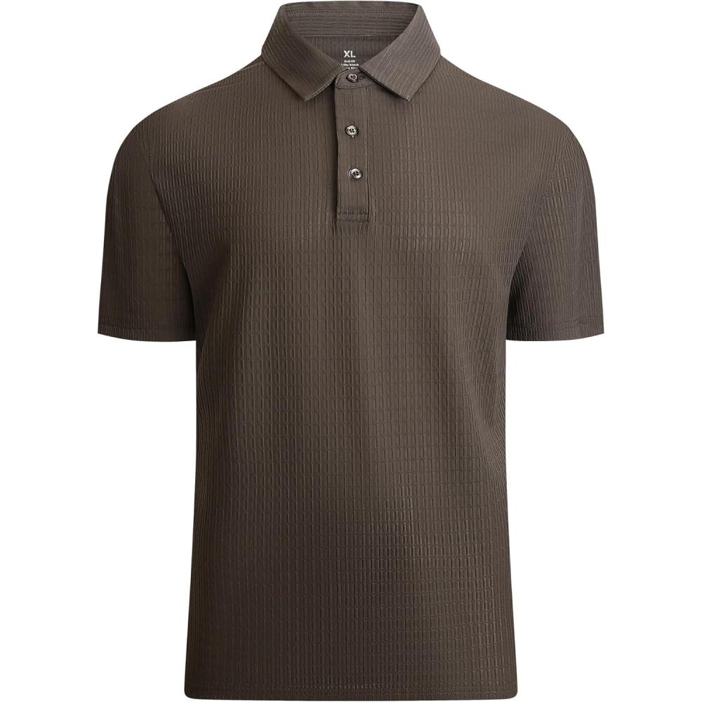 imageAlex Vando Mens Bubble Jacquard Polo Shirt Super Stretch Short Sleeve Polo Shirts for Men152 Khaki