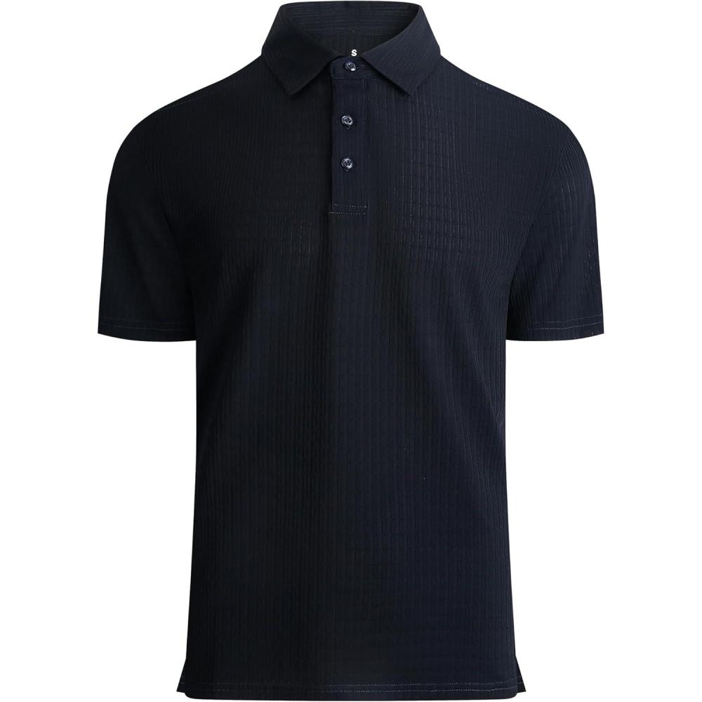 imageAlex Vando Mens Bubble Jacquard Polo Shirt Super Stretch Short Sleeve Polo Shirts for Men152 Navy