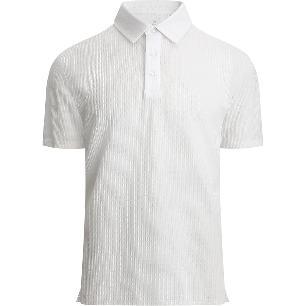 imageAlex Vando Mens Bubble Jacquard Polo Shirt Super Stretch Short Sleeve Polo Shirts for Men152 White