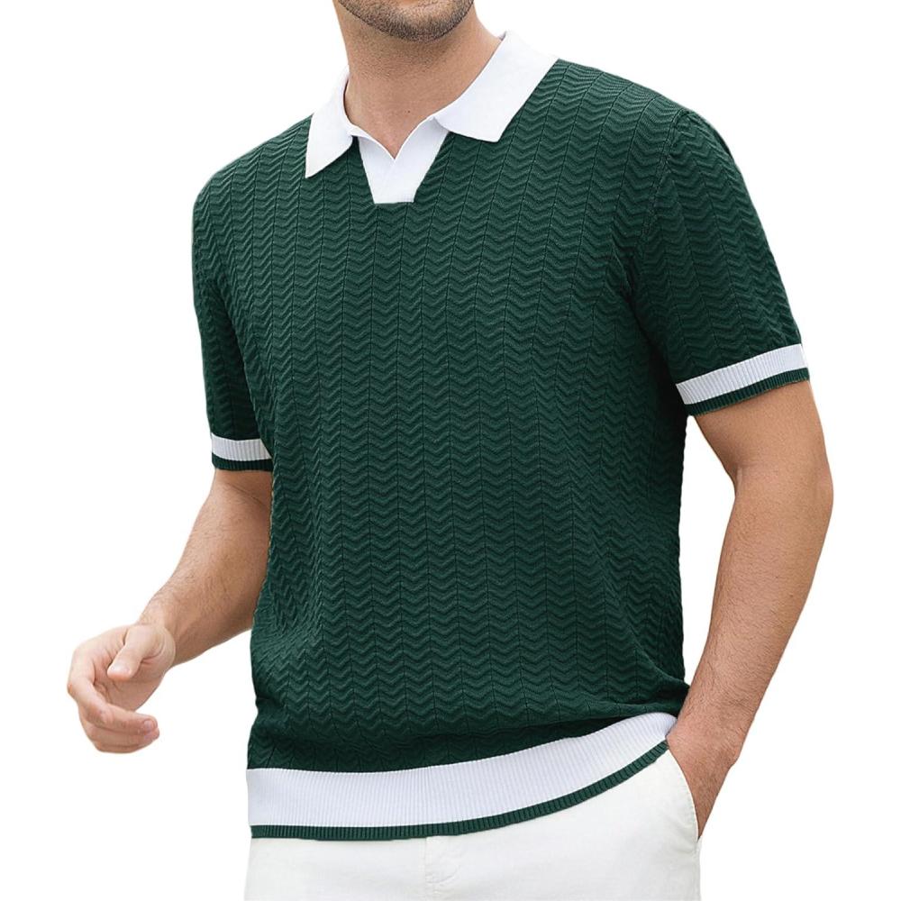 imageAlex Vando Mens Bubble Jacquard Polo Shirt Super Stretch Short Sleeve Polo Shirts for Men6131 Green