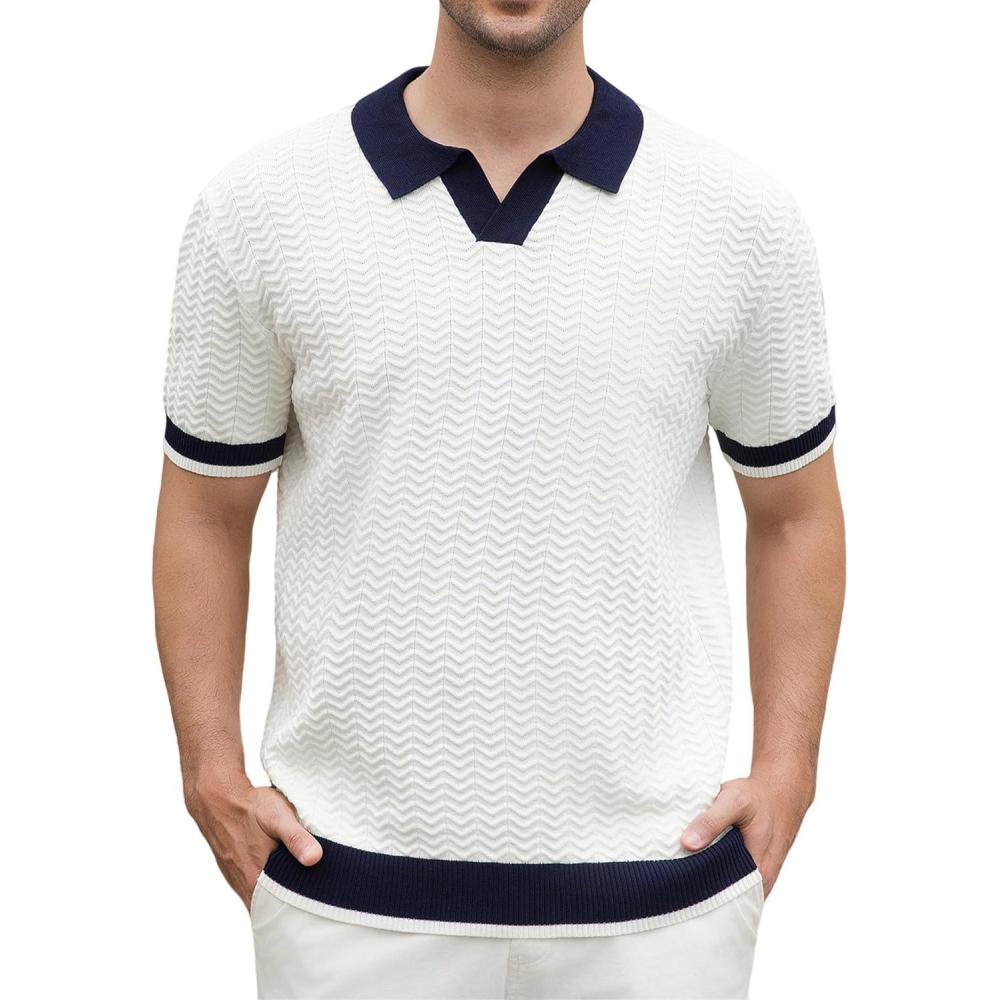 imageAlex Vando Mens Bubble Jacquard Polo Shirt Super Stretch Short Sleeve Polo Shirts for Men6131 White