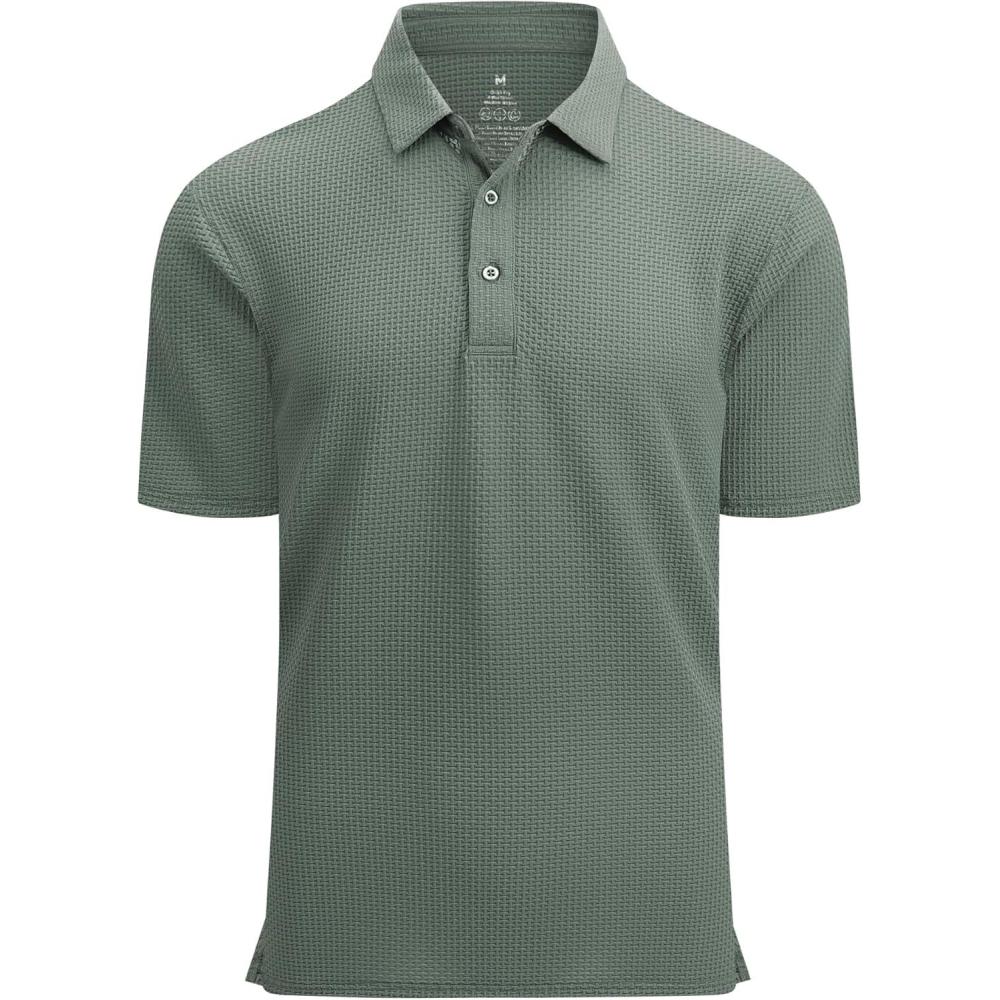 imageAlex Vando Mens Bubble Jacquard Polo Shirt Super Stretch Short Sleeve Polo Shirts for MenArmy Green