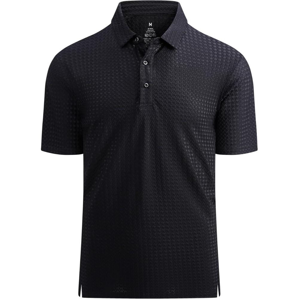 imageAlex Vando Mens Bubble Jacquard Polo Shirt Super Stretch Short Sleeve Polo Shirts for MenBlack