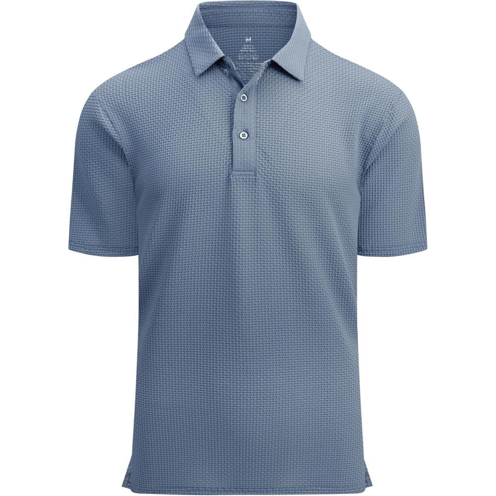 imageAlex Vando Mens Bubble Jacquard Polo Shirt Super Stretch Short Sleeve Polo Shirts for MenBlue