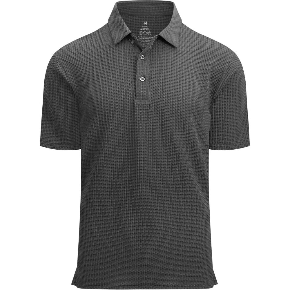 imageAlex Vando Mens Bubble Jacquard Polo Shirt Super Stretch Short Sleeve Polo Shirts for MenCharcoal