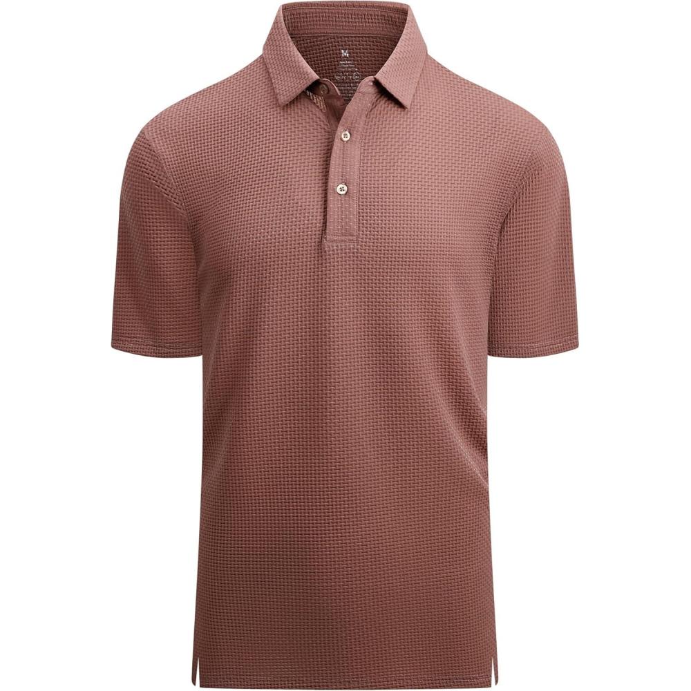 imageAlex Vando Mens Bubble Jacquard Polo Shirt Super Stretch Short Sleeve Polo Shirts for MenCoffee