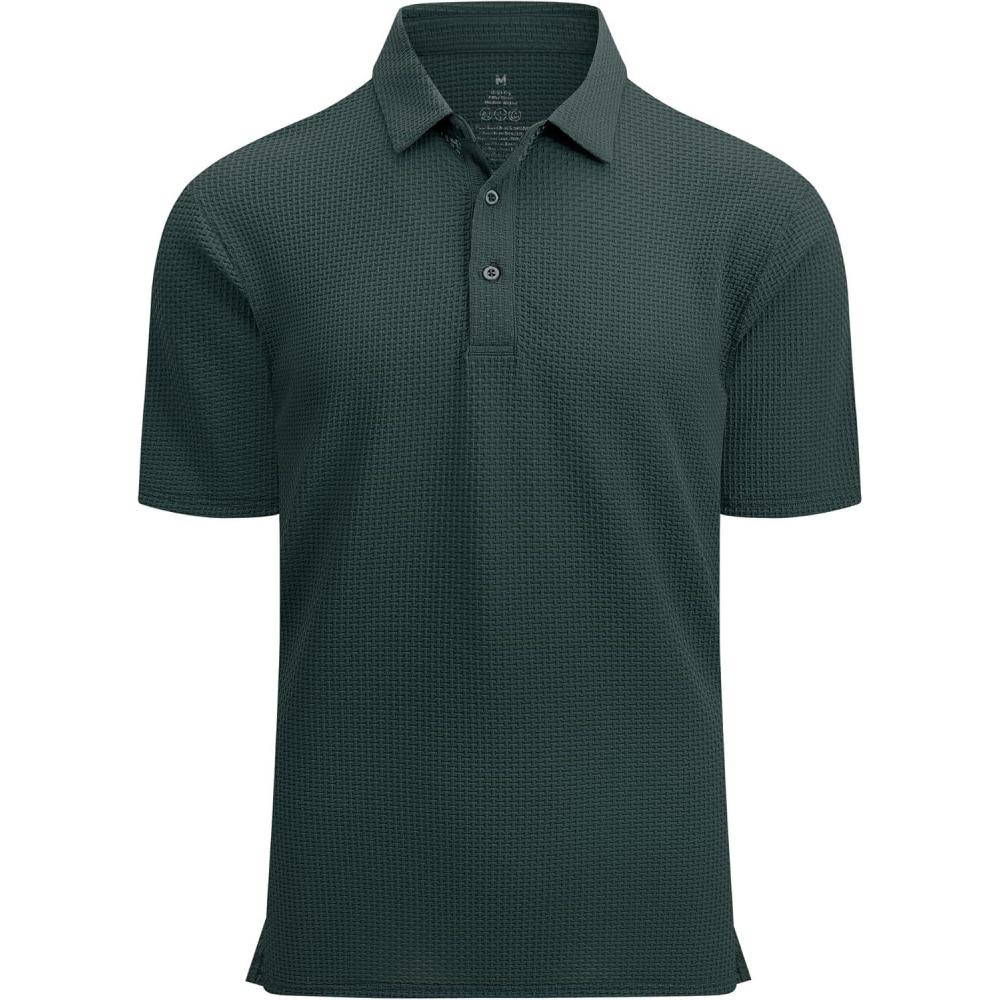 imageAlex Vando Mens Bubble Jacquard Polo Shirt Super Stretch Short Sleeve Polo Shirts for MenDark Green