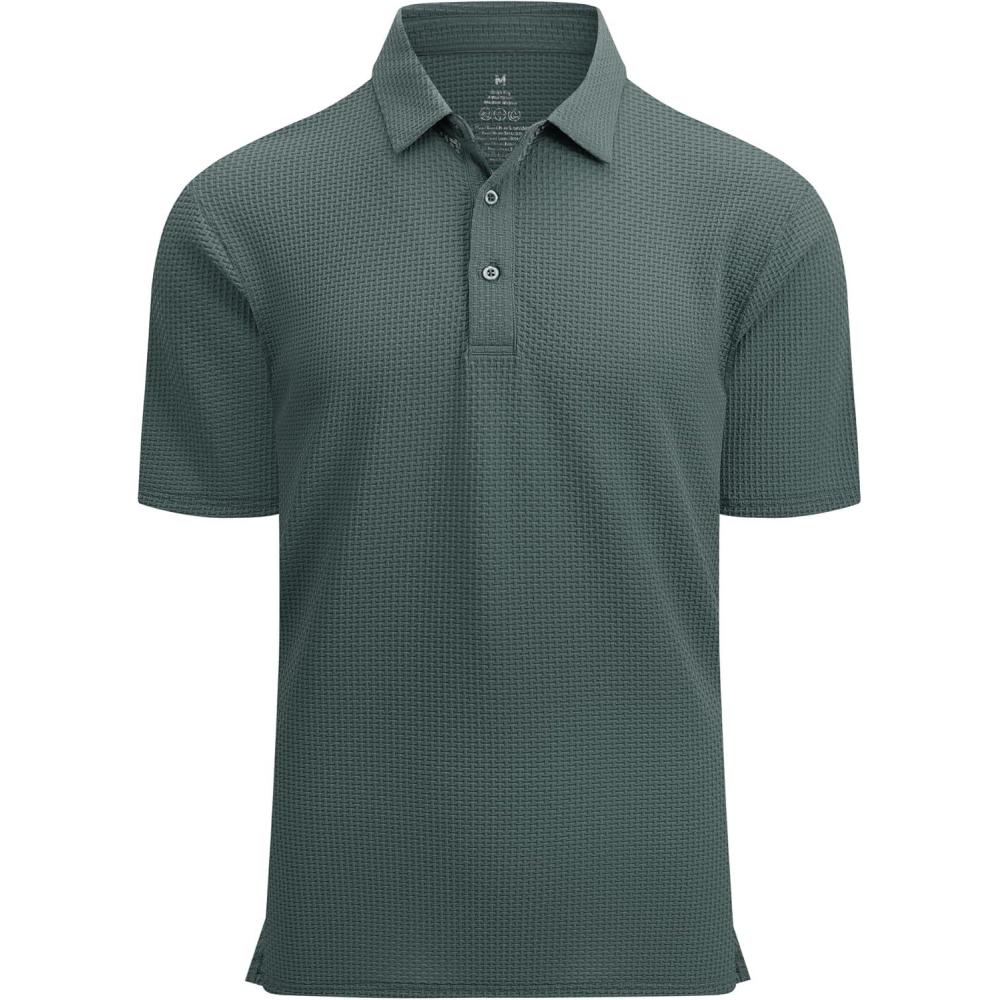 imageAlex Vando Mens Bubble Jacquard Polo Shirt Super Stretch Short Sleeve Polo Shirts for MenForest Green