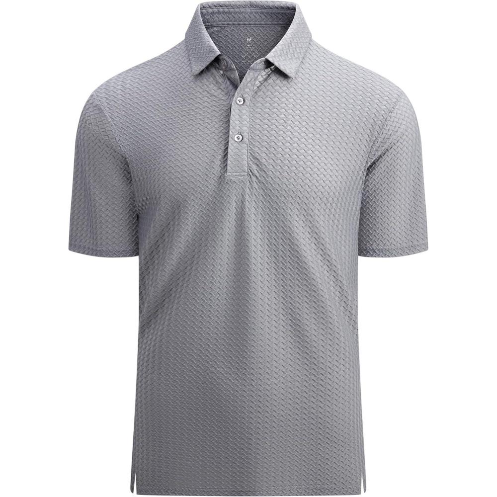 imageAlex Vando Mens Bubble Jacquard Polo Shirt Super Stretch Short Sleeve Polo Shirts for MenGrey