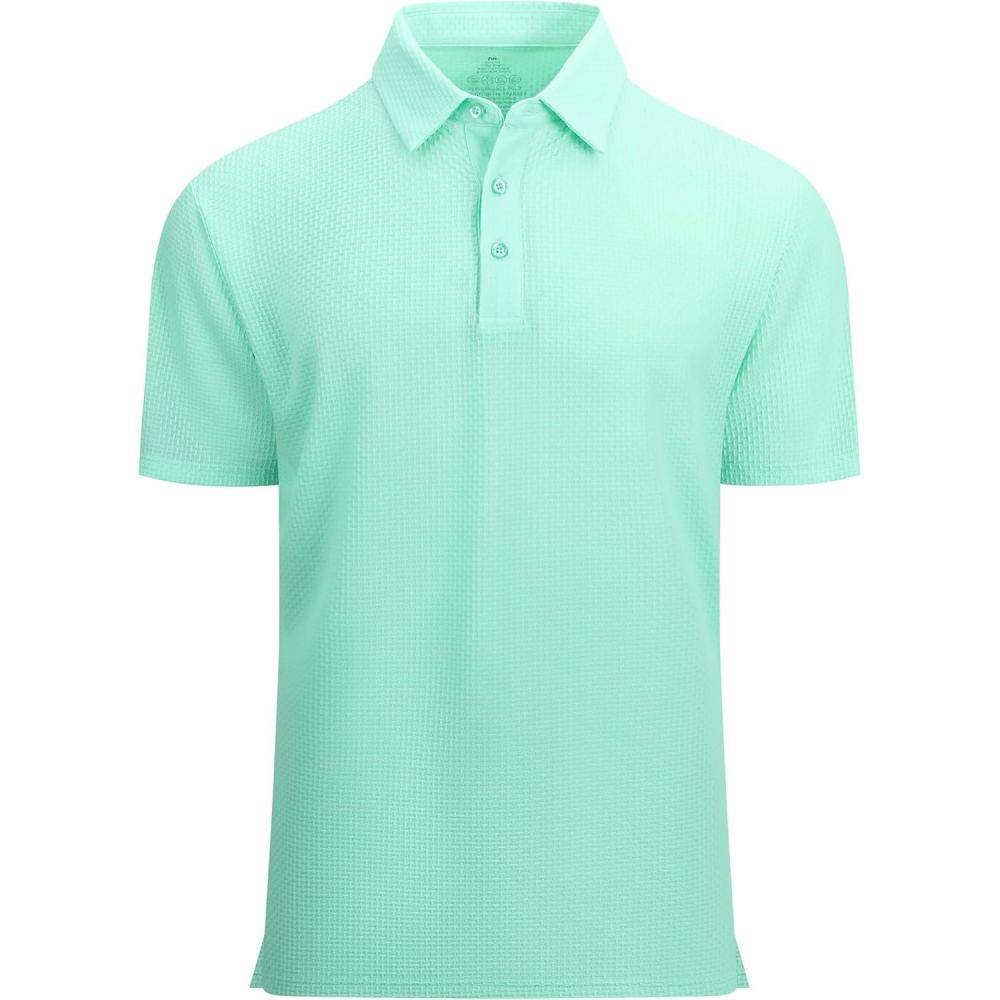 imageAlex Vando Mens Bubble Jacquard Polo Shirt Super Stretch Short Sleeve Polo Shirts for MenLake Green