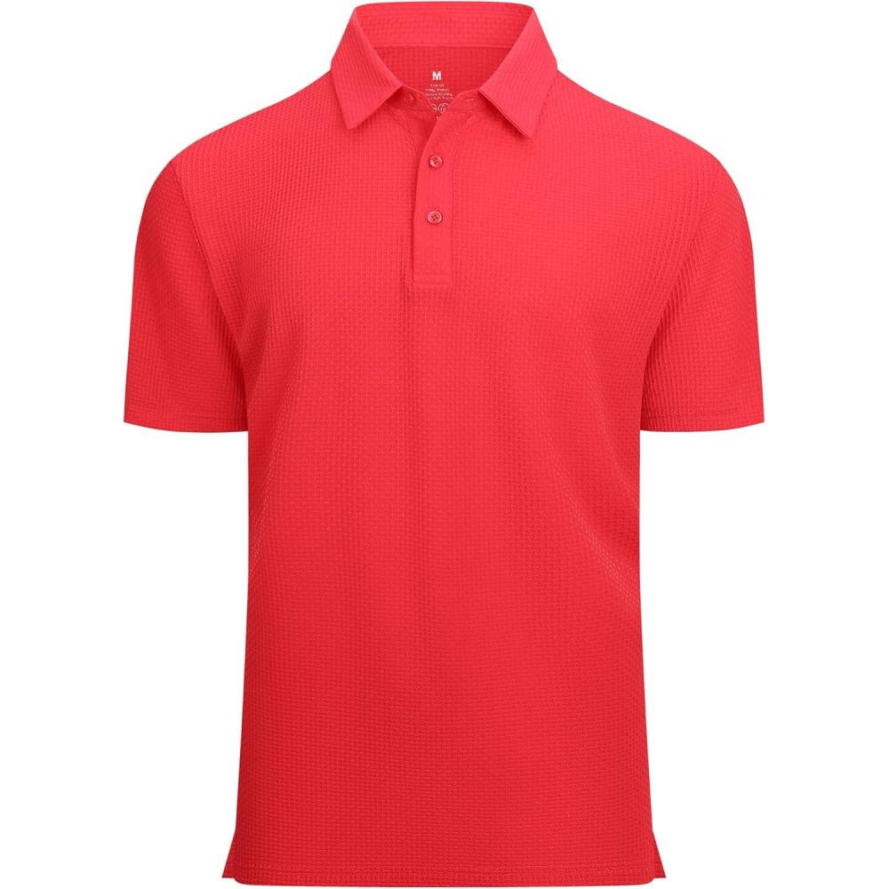imageAlex Vando Mens Bubble Jacquard Polo Shirt Super Stretch Short Sleeve Polo Shirts for MenRed