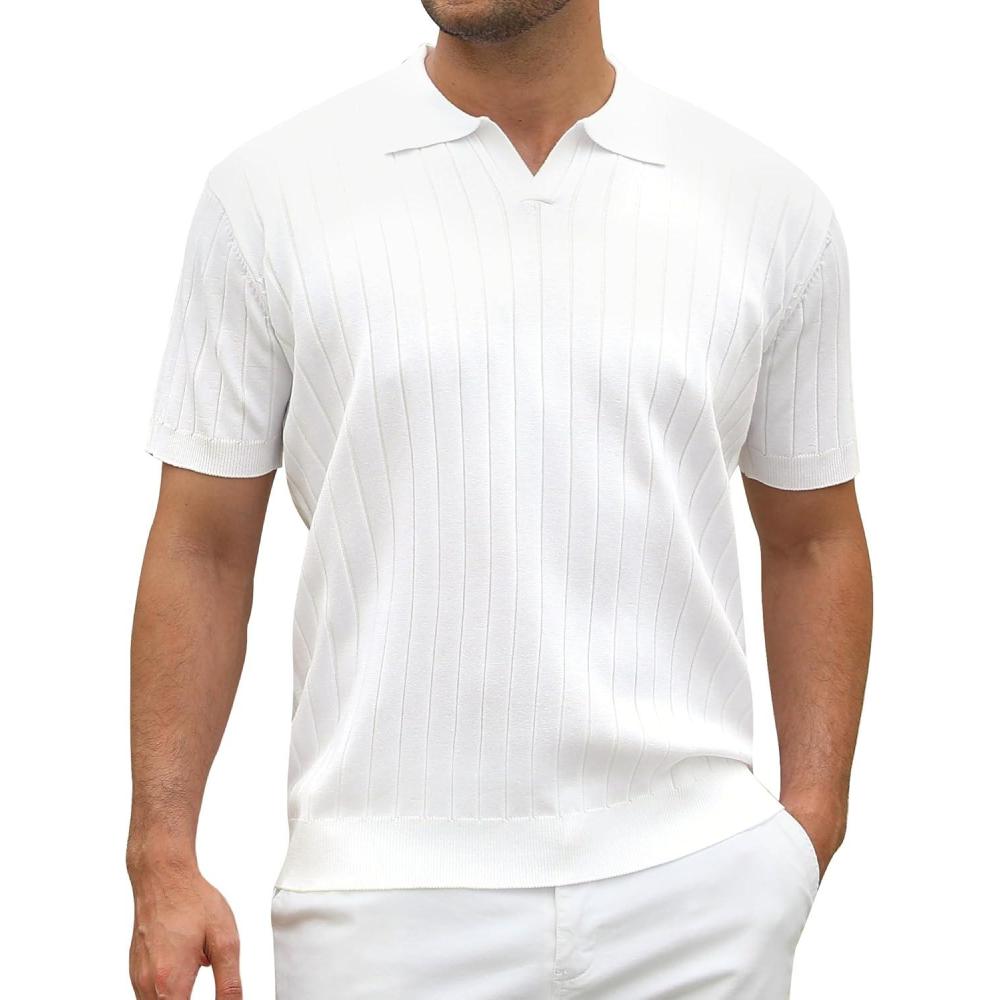 imageAlex Vando Mens Bubble Jacquard Polo Shirt Super Stretch Short Sleeve Polo Shirts for MenSolid White