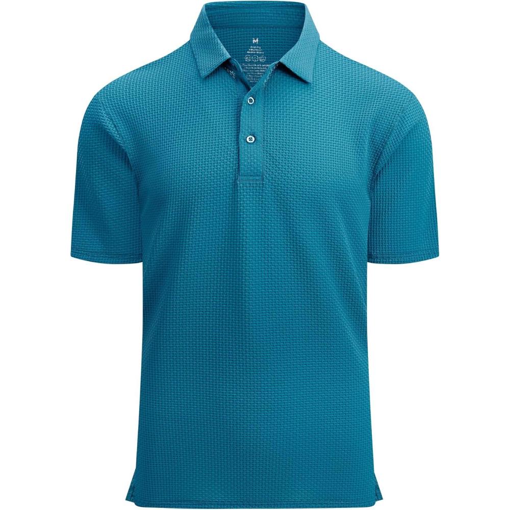 imageAlex Vando Mens Bubble Jacquard Polo Shirt Super Stretch Short Sleeve Polo Shirts for MenTeal 01