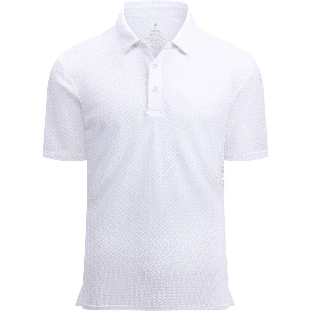 imageAlex Vando Mens Bubble Jacquard Polo Shirt Super Stretch Short Sleeve Polo Shirts for MenWhite