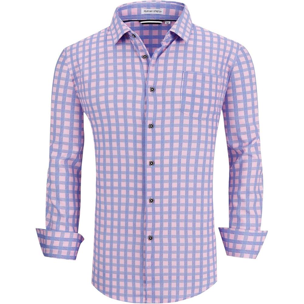 imageAlex Vando Mens Button Down Shirts Wrinkle Free 4Way Stretch Print Business Casual Shirt06 BlueRed