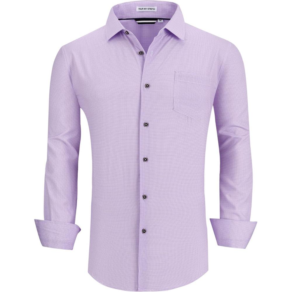 imageAlex Vando Mens Button Down Shirts Wrinkle Free 4Way Stretch Print Business Casual Shirt08 Purple