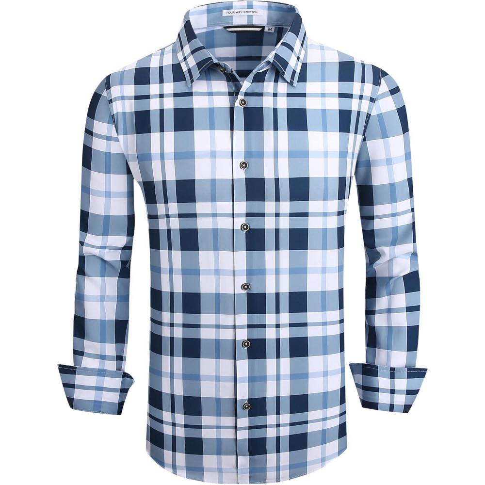 imageAlex Vando Mens Button Down Shirts Wrinkle Free 4Way Stretch Print Business Casual Shirt18 Navy White