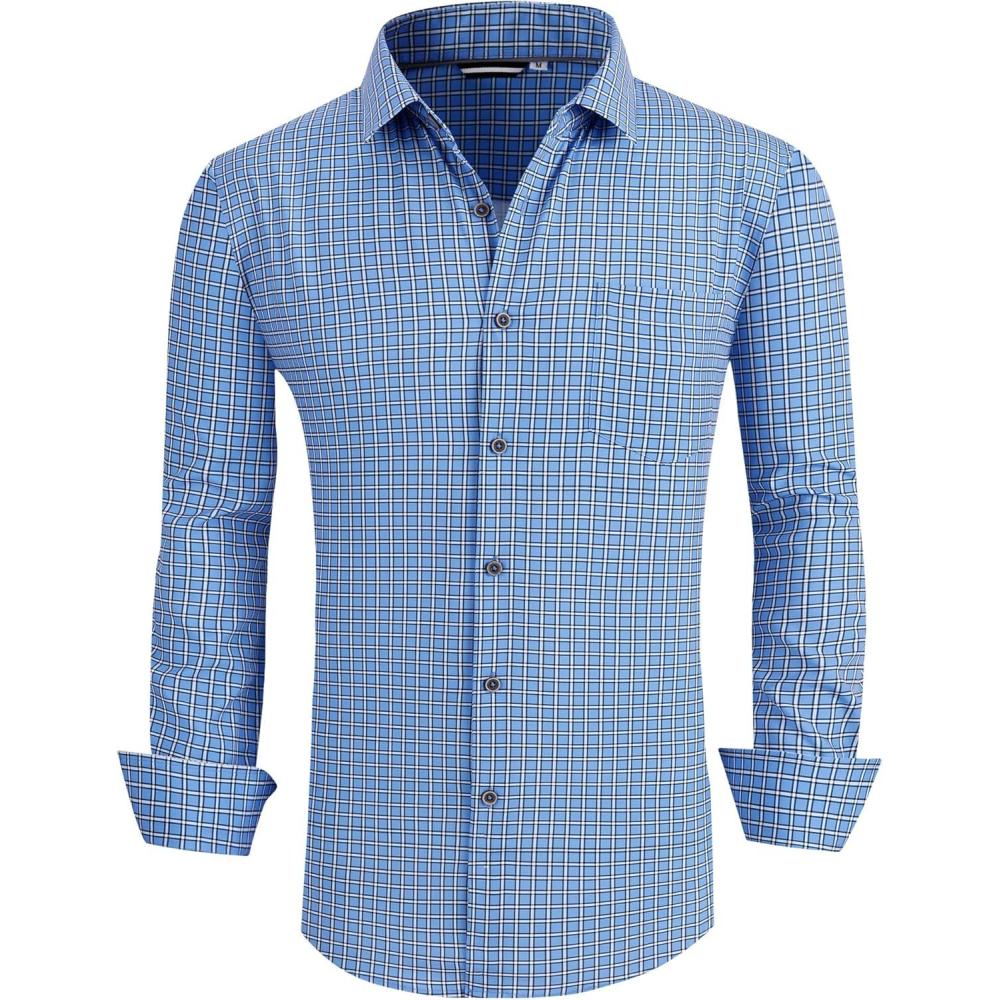 imageAlex Vando Mens Button Down Shirts Wrinkle Free 4Way Stretch Print Business Casual Shirt256 Blue Square
