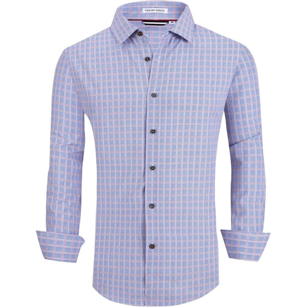 imageAlex Vando Mens Button Down Shirts Wrinkle Free 4Way Stretch Print Business Casual Shirt376 Blue Orange