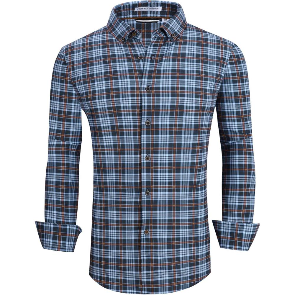 imageAlex Vando Mens Button Down Shirts Wrinkle Free 4Way Stretch Print Business Casual Shirt595 Black