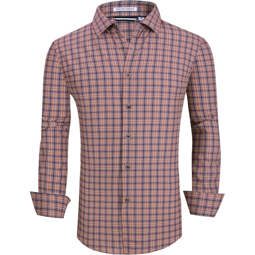 imageAlex Vando Mens Button Down Shirts Wrinkle Free 4Way Stretch Print Business Casual Shirt744 Orange