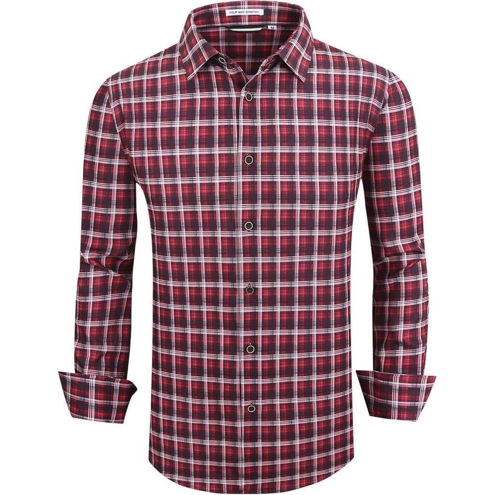 imageAlex Vando Mens Button Down Shirts Wrinkle Free 4Way Stretch Print Business Casual Shirt93 Red Black