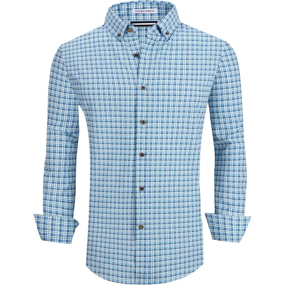 imageAlex Vando Mens Button Down Shirts Wrinkle Free 4Way Stretch Print Business Casual ShirtBlueNavyGreen