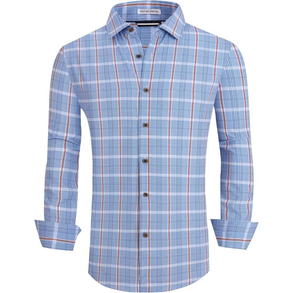 imageAlex Vando Mens Button Down Shirts Wrinkle Free 4Way Stretch Print Business Casual ShirtBlueOrange