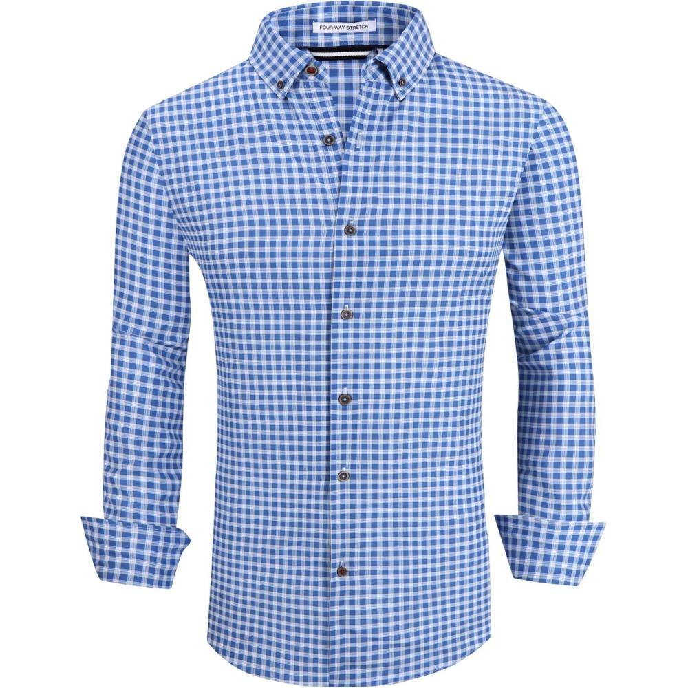 imageAlex Vando Mens Button Down Shirts Wrinkle Free 4Way Stretch Print Business Casual ShirtBlueWhite
