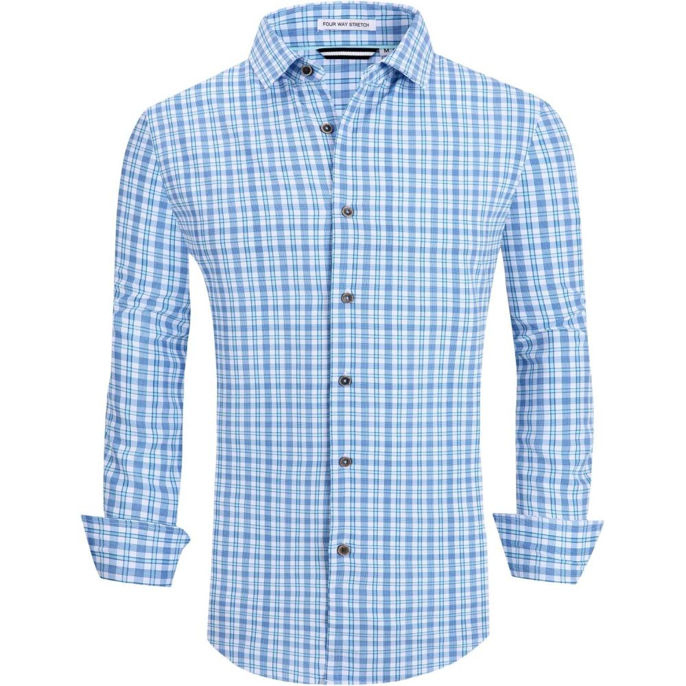 imageAlex Vando Mens Button Down Shirts Wrinkle Free 4Way Stretch Print Business Casual ShirtGreenWhite