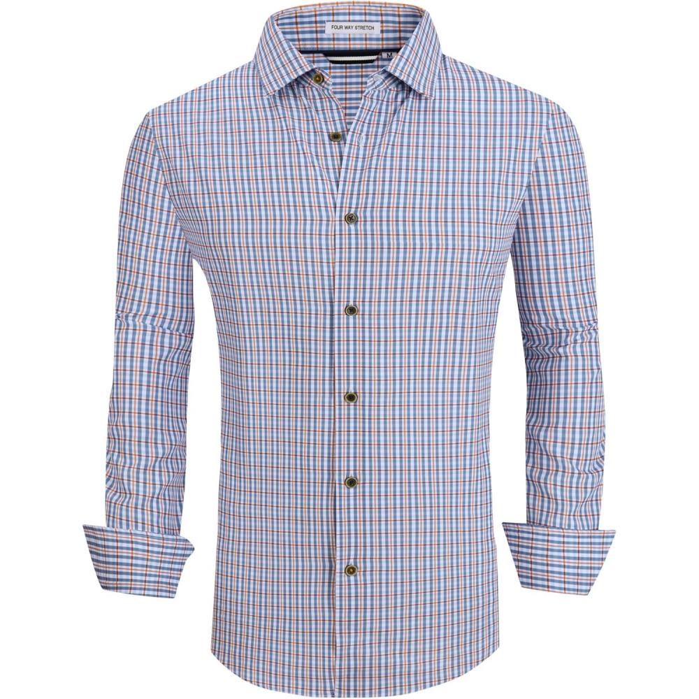 imageAlex Vando Mens Button Down Shirts Wrinkle Free 4Way Stretch Print Business Casual ShirtNavyOrange