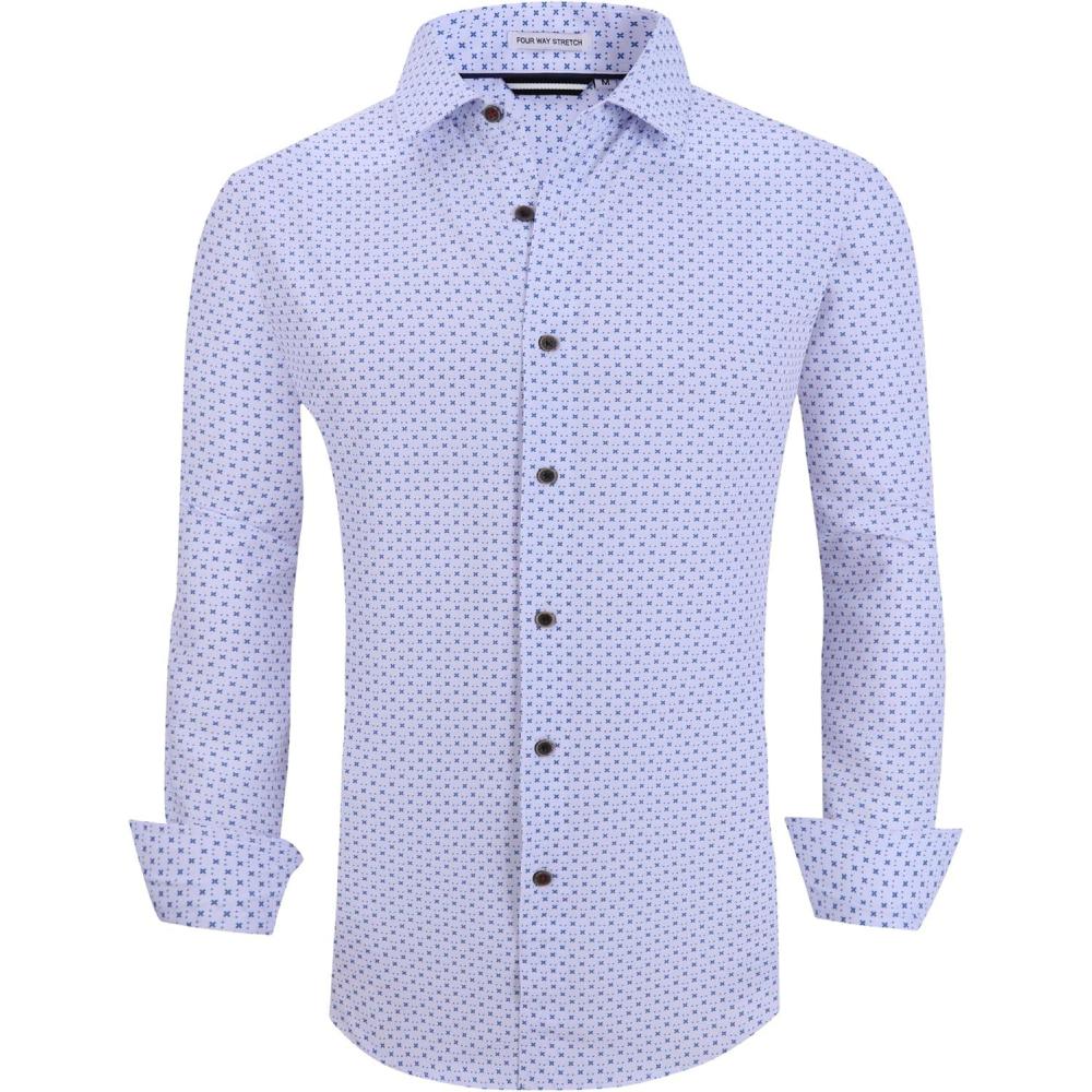 imageAlex Vando Mens Button Down Shirts Wrinkle Free 4Way Stretch Print Business Casual ShirtWhite Cross