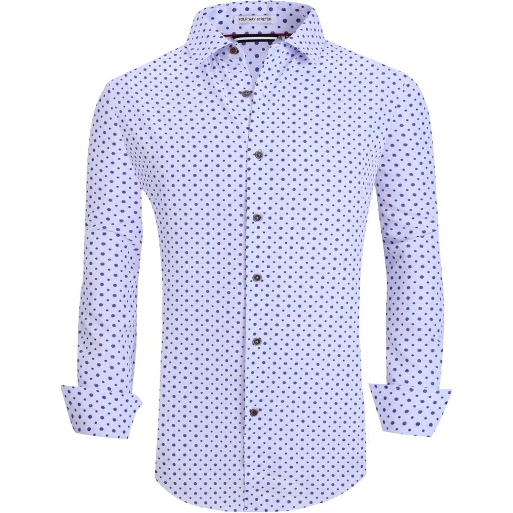 imageAlex Vando Mens Button Down Shirts Wrinkle Free 4Way Stretch Print Business Casual ShirtWhite Flower
