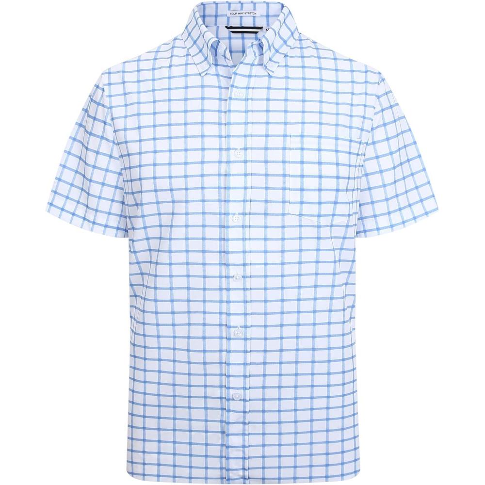 imageAlex Vando Mens Button Down Shirts Wrinkle Free 4Way Stretch Short Sleeve Business Casual ShirtBlue 02