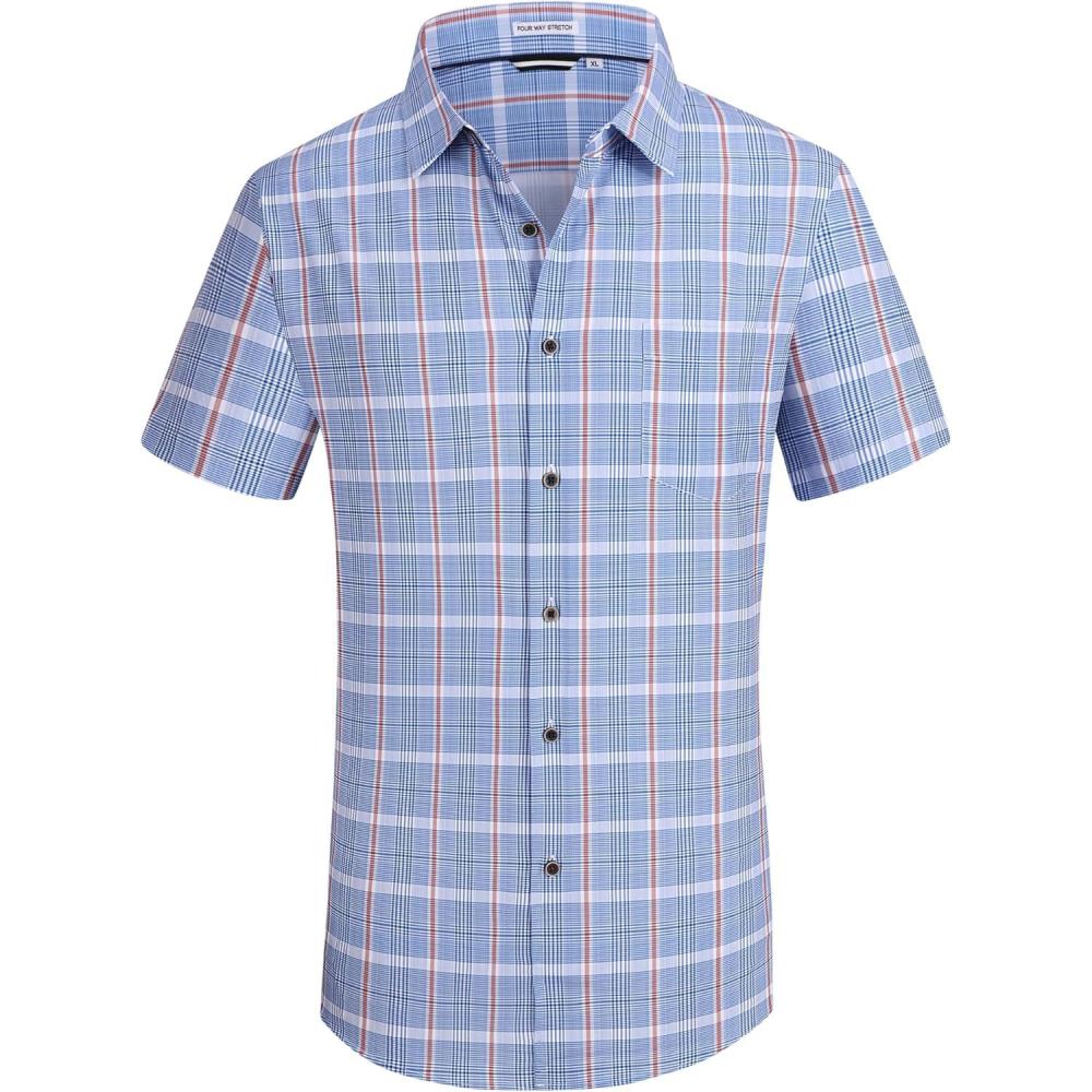 imageAlex Vando Mens Button Down Shirts Wrinkle Free 4Way Stretch Short Sleeve Business Casual ShirtBlueOrange