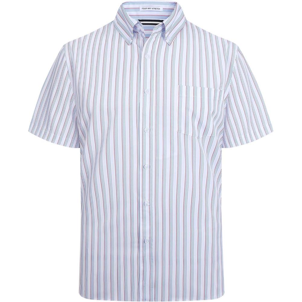 imageAlex Vando Mens Button Down Shirts Wrinkle Free 4Way Stretch Short Sleeve Business Casual ShirtBlueRed 01