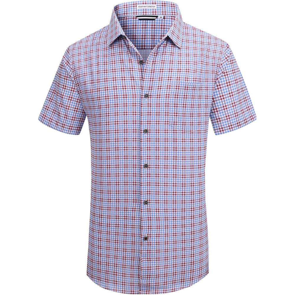 imageAlex Vando Mens Button Down Shirts Wrinkle Free 4Way Stretch Short Sleeve Business Casual ShirtBlueRed