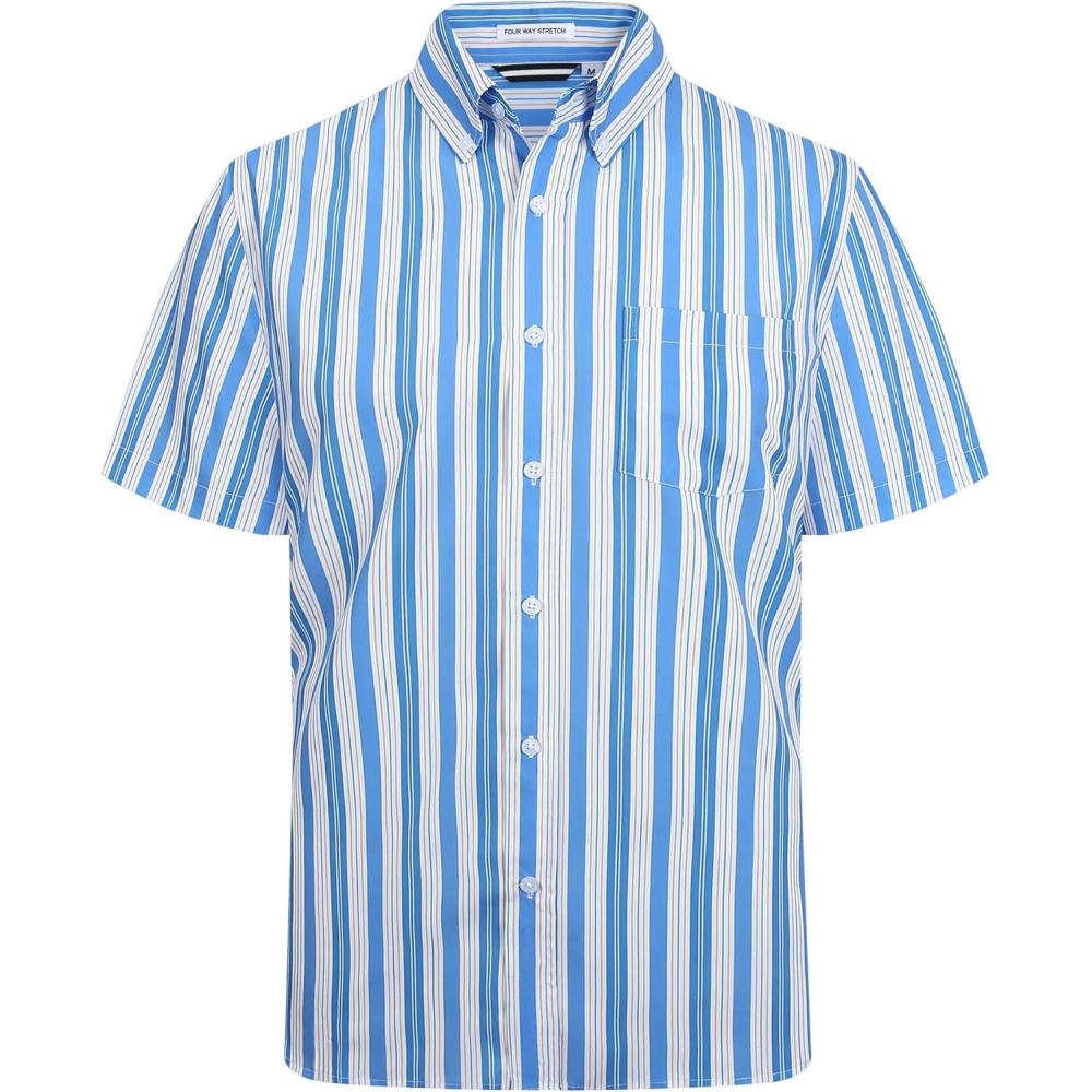 imageAlex Vando Mens Button Down Shirts Wrinkle Free 4Way Stretch Short Sleeve Business Casual ShirtBlueYellow 01