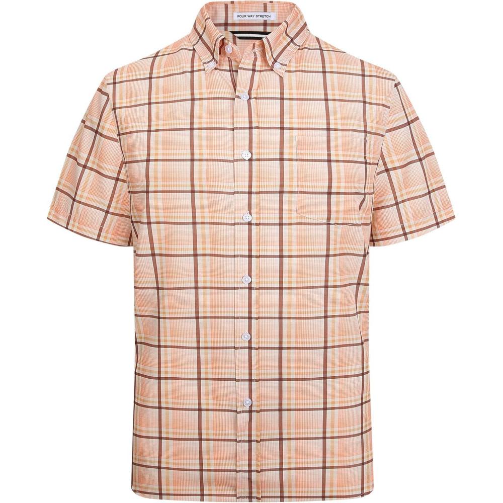 imageAlex Vando Mens Button Down Shirts Wrinkle Free 4Way Stretch Short Sleeve Business Casual ShirtOrangeBrown 02