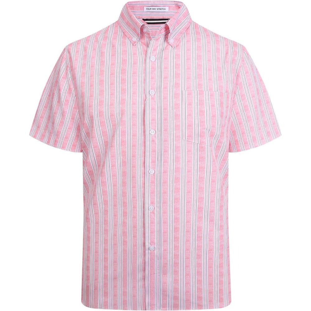 imageAlex Vando Mens Button Down Shirts Wrinkle Free 4Way Stretch Short Sleeve Business Casual ShirtPink 01