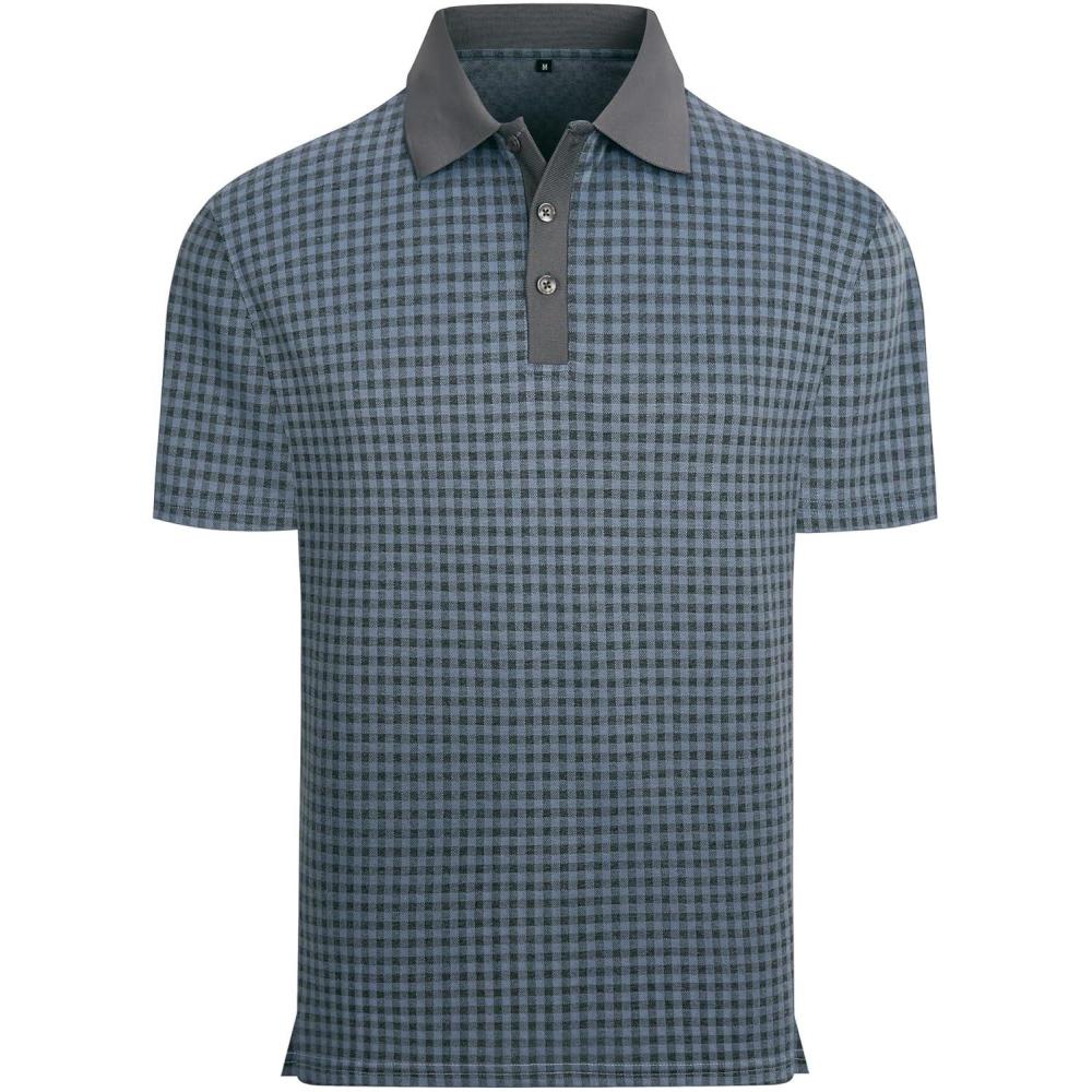 imageAlex Vando Mens Check Golf Shirt Contrast Rib Collar Short Sleeve Polo Shirts for MenBlackBlue