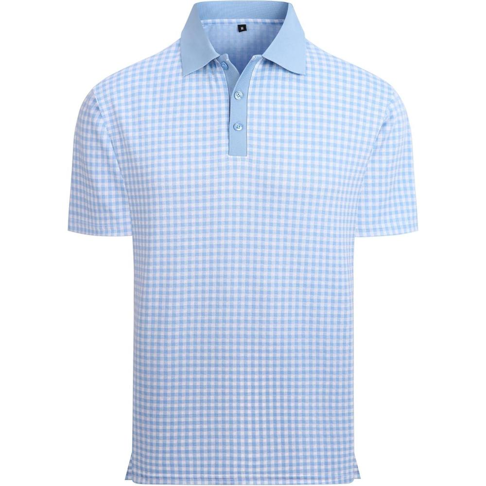 imageAlex Vando Mens Check Golf Shirt Contrast Rib Collar Short Sleeve Polo Shirts for MenBlueWhite