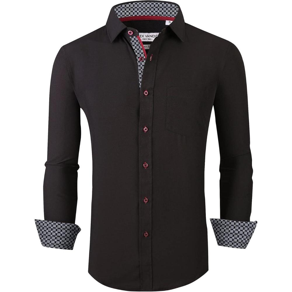 imageAlex Vando Mens Dress Shirt Wrinkle Free Regular Fit 4Way Stretch Button Down ShirtsBlack