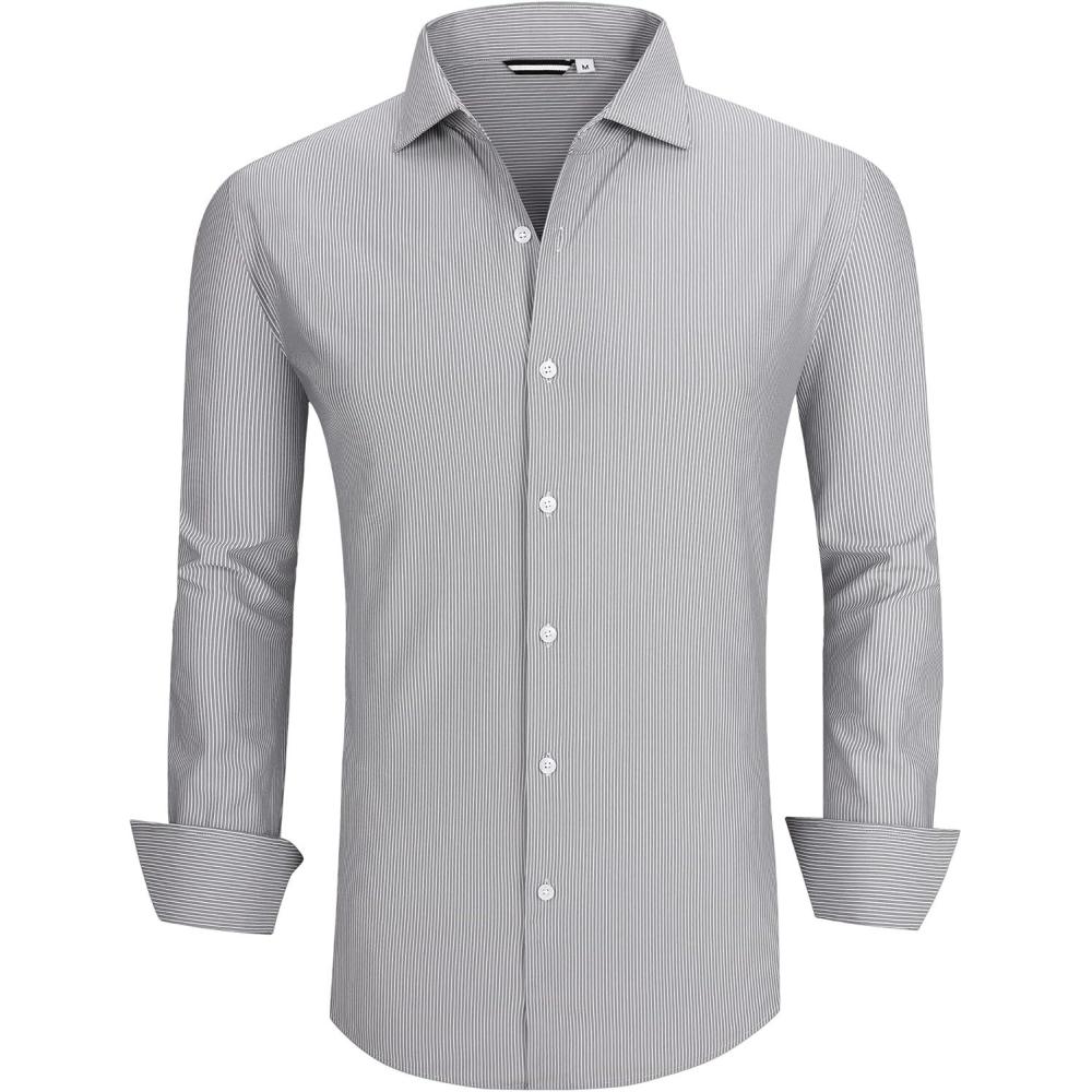 imageAlex Vando Mens Dress Shirt Wrinkle Free Regular Fit 4Way Stretch Button Down ShirtsBlack Stripe