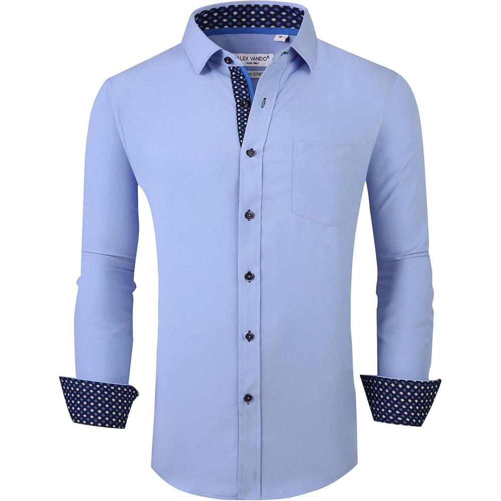 imageAlex Vando Mens Dress Shirt Wrinkle Free Regular Fit 4Way Stretch Button Down ShirtsBlue