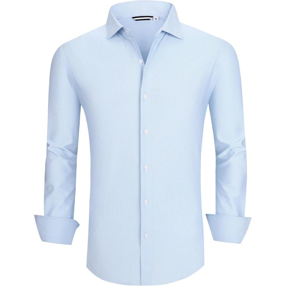 imageAlex Vando Mens Dress Shirt Wrinkle Free Regular Fit 4Way Stretch Button Down ShirtsBlue Stripe